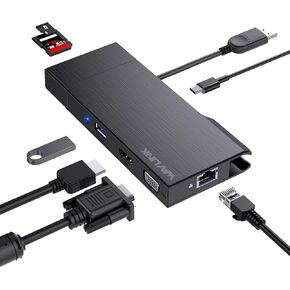 WAVLINK USB 3.0 Mini Docking Station Dual Display, 2K HDMI, 2K VGA, 9 in 1 Adapter with Detachable SD/TF Card Read, 1Gbps Ethernet Port, 5Gbps USB3.0 for Laptop Windows MacOS