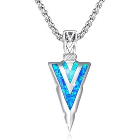 PCTJYFU Arrow Necklace 925 Sterling Silver Mens Blue Opal Arrowhead Pendant Necklace for Women Men Arrow Jewelry for Women Girls Teen