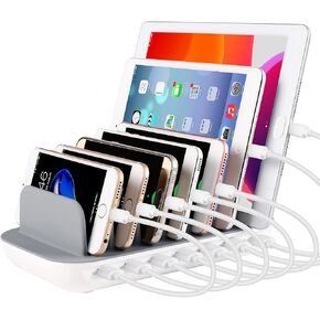 7 USB Charging Station for Enabled Electronics with 7pcs Short Cables, Desktop Charger Docking Compatible Cell Phones, Tablets, Smart Watch, Kindle and Other Devices (FAC-121A)
