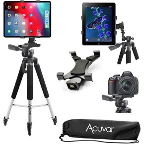 Acuvar Universal Tablet Tripod Mount and Universal Smartphone Mount Holder for All Smartphones and Tablets (60" Tripod + Tablet Holder)