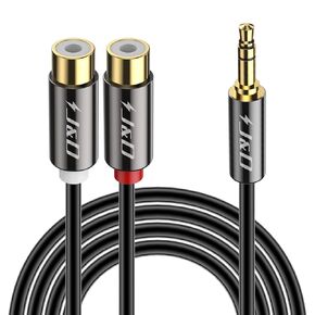 J&D 3.5mm to 2 RCA Cable, Gold Plated Copper Shell Heavy Duty 3.5mm Male to 2RCA Female Stereo Audio Adapter Extension Cable, RCA Female to 3.5mm Male, 1 Feet