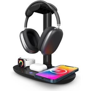 B-15A 4 in 1 Charger Headphone Stand, Charger Headphone Charging Hanger, 15W Fast Detachable for iOS Series Charging Devices