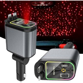4 in 1 Retractable Starry Stars Proof Car Charger, Car Charger, Multifunction Car Phone Charger for iPhone & Type-C, Starlight Car Charger with Starlight Projector (iOS+Andriod)