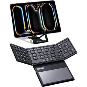 ZenRich Foldable Bluetooth Keyboard with [Stand Holder][Large Touchpad] [Numeric Keypad], Travel Pocket-Sized Keyboard for iPad Windows iOS Android Mac Laptop Tablet Smartphone, Black
