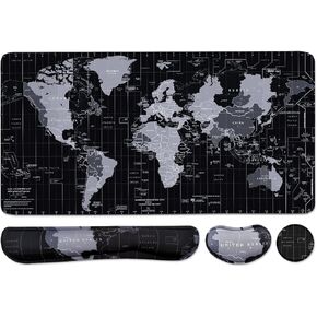 Large Mouse Pad Set, Cute Extended Mouse Pad+Keyboard Wrist Rest Support Desk Pad Memory Foam Ergonomic Easy Typing, 35.4×15.7 in Desk Mat Set for Home Office Study Game - Frog
