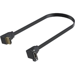 Poyiccot Flat HDMI Cable 1.5ft, 4K 90 Degree HDMI Cable, 18Gbps Panel Mount HDMI Extension Cable, Down Angled HDMI Male to Up Angled HDMI Female Cord Support for Ethernet 3D 4K Monitors HDTV in Kuwait