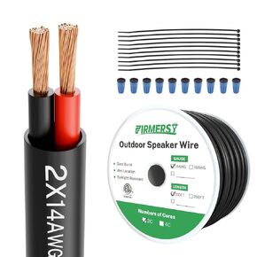 FIRMERST 14/2 Outdoor Speaker Wire 100 Feet Pure Copper Direct Burial with Waterproof Connectors