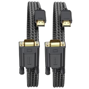 FEMORO HDMI to VGA Cable 6ft 2 Pack, HDMI to VGA Adapter Cord Male to Male for Monitor Laptop HDTV Computer Projector