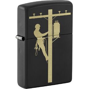 Zippo Lighter: Engraved Lineman - Black Matte 81564