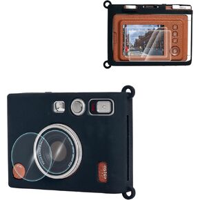 حافظة من السيليكون وواقي شاشة من الزجاج المقوى وطبقة عدسة PET لـ Fujifilm Instax Mini Evo، ملحقات لـ Fuji Instax Mini Evo، بدون كاميرا - أبيض