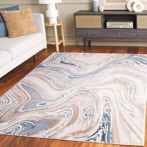 SAFAVIEH Prestige Collection Runner Rug - 2'3" x 8', Beige & Blue, Geometric Design, Ideal for High Traffic areas in Entryway, Kitchen & Bathroom (PTE108B-28)
