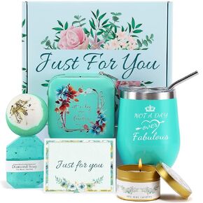 Happy Birthday Gifts for Women,Bath Relaxing Spa Candle Gift Basket for Her, Mom, Sister, Female Friends, Daughter,Unique Wine Gift Set Idea for Women Who Have Everything