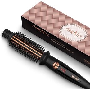 AmoVee Curling Iron 1 Inch, Dual Voltage Travel-Friendly Tourmaline Ceramic Ionic Hair Heated Round Brush, Professional Anti-Scald Instant Heat Up Hot Curling Brush for Long Hair, A Gift for Yourself