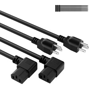 elecan 3-Prong مستقيم إلى 90 درجة زاوية استبدال سلك الطاقة 15 قدمًا، كابل طاقة جهاز تيار متردد مرن متين مقاوم للحرارة لجهاز شاشة تلفزيون الكمبيوتر، E TL 18AWG 125V 10A مع العلاقات
