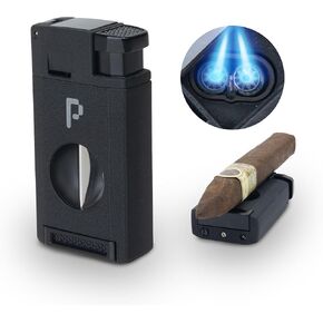 Pocket Lighter for Cigars - 3 Torches with V Cutter by Pixel Cartel - Black - Ideal for Cigar Lovers, No Combustible Included