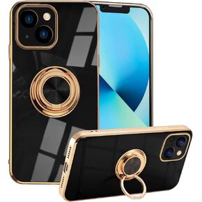 EYZUTAK حافظة حلقية مغناطيسية مطلية بالكهرباء لهاتف iPhone 14 Pro Max، 360 درجة مع دوران معدني مضاد للسقوط، حامل مغناطيسي للسيارة، غطاء سيليكون نحيف ناعم مقاوم للصدمات - رمادي