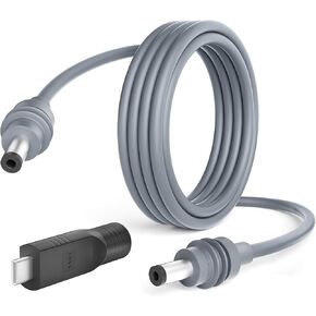 Starlink Mini Power Cable DC to DC Power Cord 6.6FT with DC to USB C Adapter for Starlink Mini DC to DC Cable 5.5*2.1mm Replacement Cable for Starlink Mini Accessories Outdoor Waterproof 18AWG Gray 2M