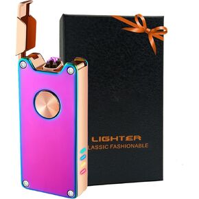 Electric Lighter,Dual Arc Plasma Lighter with LED Battery Indicator, Rechargeable Windproof Flameless Electric Lighters with Gift Box(Black)