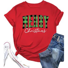 Christmas Shirts for Women Merry Christmas Y'all Tshirt Buffalo Plaid Graphic Tee Leopard Xmas Gift Tops