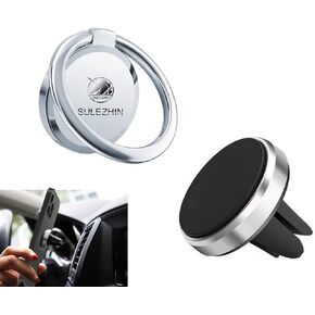 Phone Ring Holder for Hand, 360° Rotation Metal Phone Grip, Magnetic Phone Car Mount Holder, Compatible with iPhone 11 Pro Xs Max XR X 8 All Smartphones, Silver-2