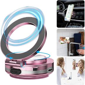 AICase Fall Car Electric Suction Cup Vacuum Magnetic Phone Holder, 360° Rotatable Compatible with MagSafe Magnet Strong Vacuum Suction Cell Phone Car Mount for iPhone & Android, Pink