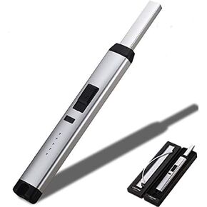 Candle Lighter Electronic USB Rechargeable Pulse Plasma Arc Lighter with Safety Lock and Power Indicator No Gas No Oil Windproof Lighter Perfect for Home Kitchen Fireworks Camping Stove (Black)