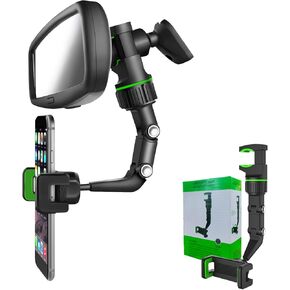 Rearview Mirror Phone Holder for Car-360° Rotatable and Retractable Car Phone Holder with Adjustable Length Upgraded Multifunctional Rearview Mirror Phone Holder (Black)