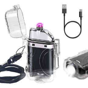 SKRFIRE Arc Plasma Electric Lighter USB Rechargeable Windproof Lighter Cool Lighters Waterproof with LED Flashlight and Whistle for Camping Travel Exploration Survival