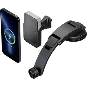 ALOGIC 15W Matrix Fast Wireless Magnetic Charging Car Charger Phone Mount Magnetic Air & Dash Mount Compatible iPhone 15/14/13/13 Pro/12 pro/12/11/X/8, Samsung Galaxy S23/S22/S21/S20, etc