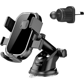 Universal Car Phone Holder with Suction Cup and Air Vent Clip – 360° Adjustable Mount for Dashboard, Windshield, or Air Outlet – Secure and Stable for GPS Navigation and Hands-Free Calls