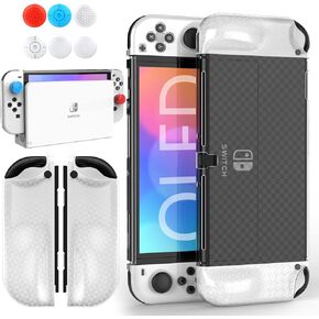 Mooroer Switch OLED Case, Upgraded Dockable Protective Case for Nintendo Switch OLED with Soft TPU Grip Protective Cover & 6 Thumb Stick Caps