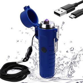 Windproof Lighter,Flameless Plasma Lighter with Lanyard for Camping, Dual Arc Lighter Windproof Electric Lighter with LED Flashlight Rechargeable USB Lighter, Hiking (Black)