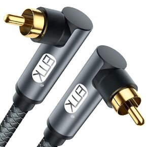 EMK Dual 90 Degree RCA Cable, Male to Male Subwoofer Cable Right Angle Digital Coaxial Cable Dual Shielded RCA Audio Cable with Gold Plated Connectors (10 Feet/3M, Dual 90° RCA Audio Cable, Grey1)