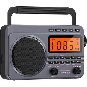 AM FM Shortwave Radio, Portable Transistor Radio with Best Reception, Weather Alert Radio, 4000mAh Rechargeable Battery, SD/Earphone Jack, LCD Screen with Backlit for Elderly, Outdoor