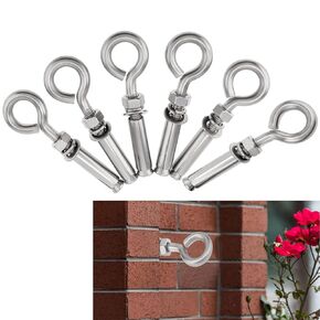Concrete Eye Bolts 12Pcs, M6 Eyebolt Bolts Stainless Steel Concrete Anchor Eyebolt Screw Hooks, Heavy Duty Brick Anchors Eyebolts Expansion Screw Lifting Ring Bolt Fastener 1/4inch for Concrete Wall