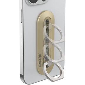 iRing Slide, Made in Korea, Wireless Charging Friendly Phone Holder. Cell Phone Ring Grip Finger Holder and Stand Compatible with iPhone 12,13 & 14 Series, Galaxy, and Other Smartphones (Gold)