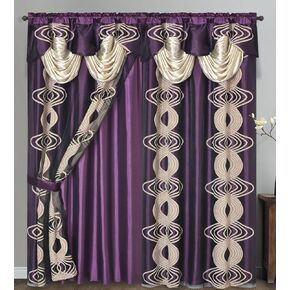 GOHD Spinning Singer. Clipped Voile. Voile Jacquard Window Curtain with Attached Fancy Valance and Taffeta Backing. 2pcs Set. Each pc 54 inch Wide x 90 inch Drop + 18 inch Valance. (Burgundy)