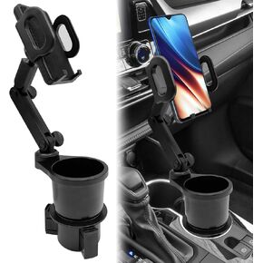 Cup Holder Expander for Car with Phone Mount, 2-in-1 Large Cup Holder Expander Adjustable Base, 360° Rotation Adjustable All Purpose Car Cup Holder Compatible with iPhone and All Smartphones