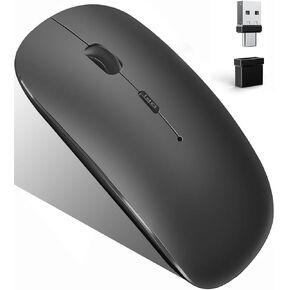 Bluetooth Wireless Mouse for MacBook Air Mac Pro Laptop Computer iPad PC Optical Rechargeable Silent Mouse with Dual Mode Switch Mouse Bluetooth 5.2/3.0 and 2.4GHz USB Type-C Receiver