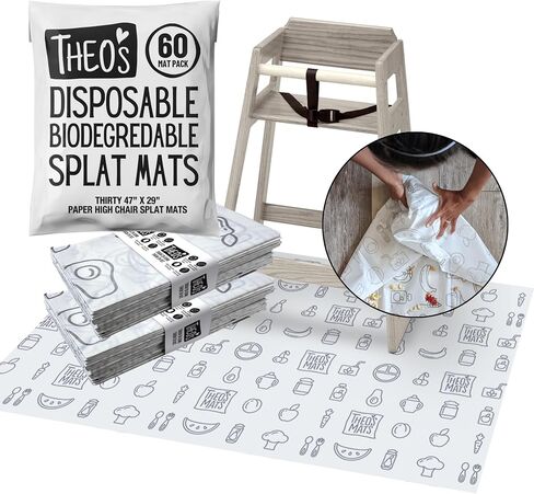 30 Pack | Disposable Splat Mats | Biodegradable + Compostable | THEO'S MATS | Under Highchair Splat Mat for Floor | Baby Led Weaning Supplies | (THEO001) in Saudi Arabia