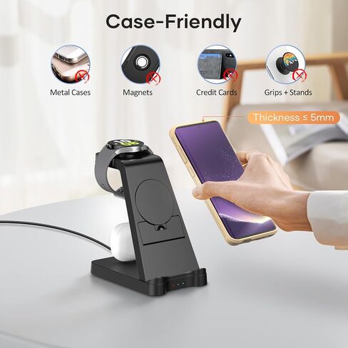 3 in 1 Charging Station for Samsung, Wireless Fast Charging Station for Samsung S23 S22 S21 Ultra Note20 10 Z Flip Z Fold, Charger Dock with Stand for Galaxy Buds and Galaxy Watch 5 Pro 4 3 (Black) in Saudi Arabia