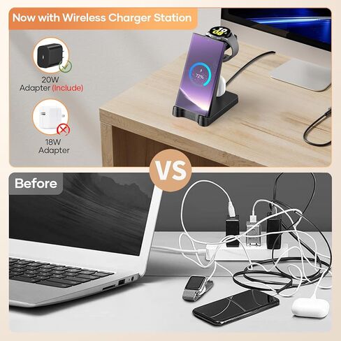 3 in 1 Charging Station for Samsung, Wireless Fast Charging Station for Samsung S23 S22 S21 Ultra Note20 10 Z Flip Z Fold, Charger Dock with Stand for Galaxy Buds and Galaxy Watch 5 Pro 4 3 (Black) in Saudi Arabia