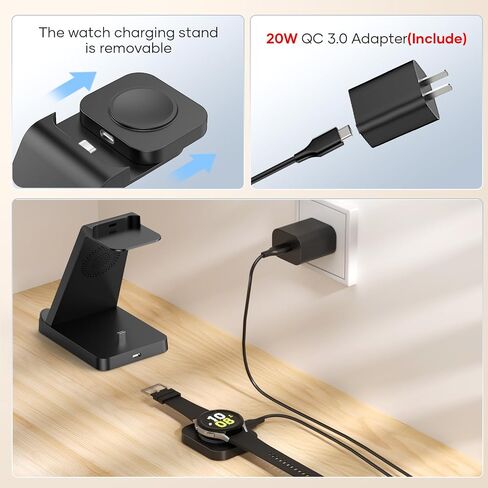 3 in 1 Charging Station for Samsung, Wireless Fast Charging Station for Samsung S23 S22 S21 Ultra Note20 10 Z Flip Z Fold, Charger Dock with Stand for Galaxy Buds and Galaxy Watch 5 Pro 4 3 (Black) in Saudi Arabia