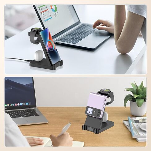 3 in 1 Charging Station for Samsung, Wireless Fast Charging Station for Samsung S23 S22 S21 Ultra Note20 10 Z Flip Z Fold, Charger Dock with Stand for Galaxy Buds and Galaxy Watch 5 Pro 4 3 (Black) in Saudi Arabia