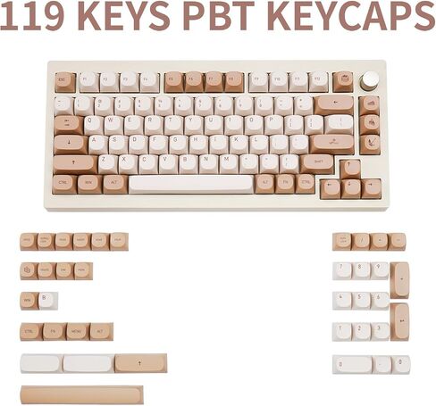 119 Keys Retro Minimalist Keycaps, Brown and Grey Keycaps, Custom PBT Dye Sub Keycaps, Mac Styles MA Profile Keycaps for ANSI/ISO Layout Cherry Mx Mechanical Keyboard in Kuwait