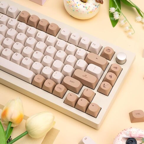 119 Keys Retro Minimalist Keycaps, Brown and Grey Keycaps, Custom PBT Dye Sub Keycaps, Mac Styles MA Profile Keycaps for ANSI/ISO Layout Cherry Mx Mechanical Keyboard in Kuwait
