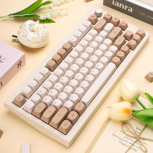 119 Keys Retro Minimalist Keycaps, Brown and Grey Keycaps, Custom PBT Dye Sub Keycaps, Mac Styles MA Profile Keycaps for ANSI/ISO Layout Cherry Mx Mechanical Keyboard in Kuwait