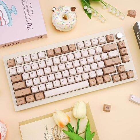 119 Keys Retro Minimalist Keycaps, Brown and Grey Keycaps, Custom PBT Dye Sub Keycaps, Mac Styles MA Profile Keycaps for ANSI/ISO Layout Cherry Mx Mechanical Keyboard in Kuwait