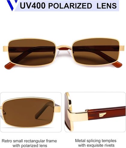 VANLINKER Retro Rectangle Polarized Sunglasses for Women Men Gold Black Vintage Shades Square Sun Glasses VL9684 in Kuwait