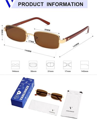 VANLINKER Retro Rectangle Polarized Sunglasses for Women Men Gold Black Vintage Shades Square Sun Glasses VL9684 in Kuwait